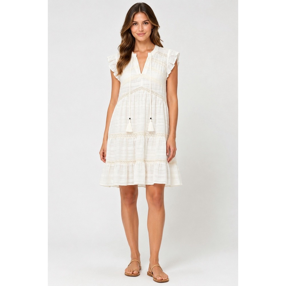 NWT Knox Rose White Tiered Lace Dress M Boho Cottagecore Tassel Bride Grad